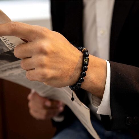 FRG Initials Bracelets for Men Letter Link Handmade Natural Black Onyx Tiger Eye Stone Beads Braided Rope Meaningful Bracelet in Saudi Arabia