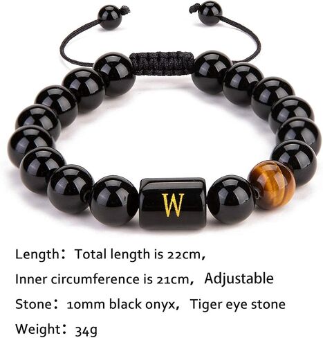 FRG Initials Bracelets for Men Letter Link Handmade Natural Black Onyx Tiger Eye Stone Beads Braided Rope Meaningful Bracelet in Saudi Arabia