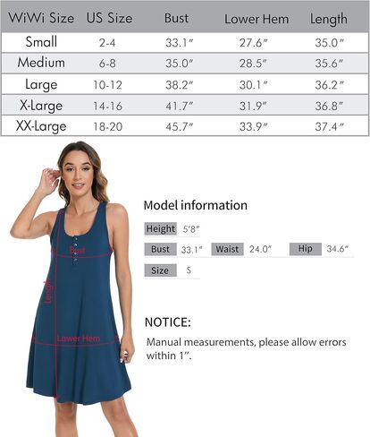 WiWi Viscose from Bamboo Nightgowns for Women Summer Tank Pajama Gowns Sleeveless Sleep Shirts S-XXL in Kuwait