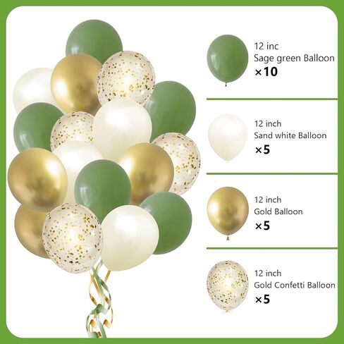 Green Birthday Decoration,Sage Green Party Decoration，Green and Gold Happy Birthday Banner Balloons,Tissue Pom poms,Circle Dots Garland Birthday Decorations in Saudi Arabia