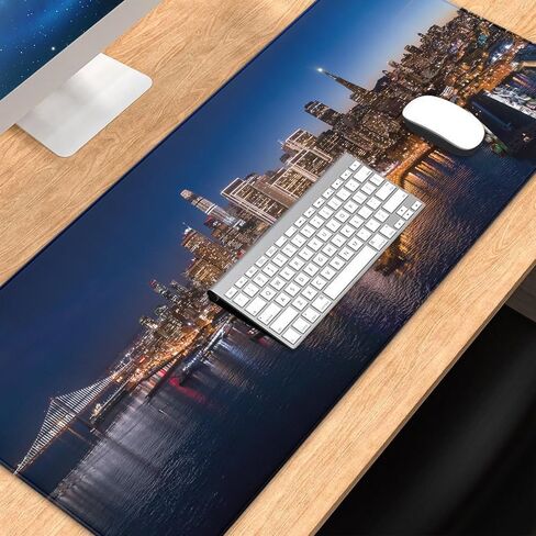 San Francisco Bay Bridge Night, Non-Slip Desk Pad, Desk Mat with Seamed Edges, Gaming Mouse Pad, Computer Mat Big Mousepad, Keyboard Mouse Mat for Office, Home(31.5 X 11.8 Inch, 3mm Thick) in Kuwait