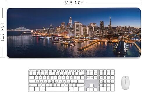 San Francisco Bay Bridge Night, Non-Slip Desk Pad, Desk Mat with Seamed Edges, Gaming Mouse Pad, Computer Mat Big Mousepad, Keyboard Mouse Mat for Office, Home(31.5 X 11.8 Inch, 3mm Thick) in Kuwait