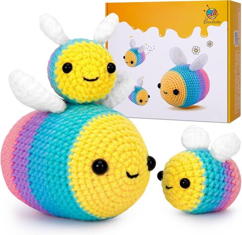 Crochetta Crochet Kit for Beginners - Starter Kit with Video Tutorials for Adults & Kids, Knitting Kit with 3 Bee Family (40%+ Yarn) in Kuwait