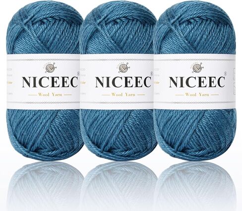 NICEEC 3 Skeins Soft Wool Yarn Glossy Wool Blend Yarn for Crochet Knitting Sport Weight Yarn for DIY Craft Spun Wool Yarn(3×50g/3×110yds)-Cream White in Kuwait