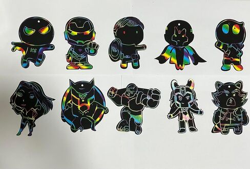 WithInafootof 50pcs بطاقات خدش Hero for Boys Girls Colorful Colorbow Cartoon Paper Craft مع قلم خشبي للبطل الفائق في حفل عيد ميلاد الفنون DIY أنشطة DIY in Kuwait