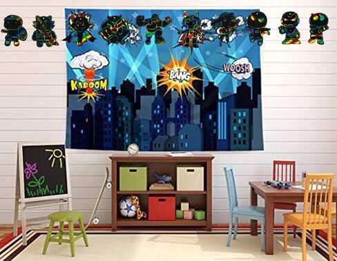 WithInafootof 50pcs بطاقات خدش Hero for Boys Girls Colorful Colorbow Cartoon Paper Craft مع قلم خشبي للبطل الفائق في حفل عيد ميلاد الفنون DIY أنشطة DIY in Kuwait