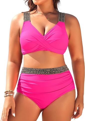 Tempt Me Women Plus Size High Waisted Bikini Set Two Piece Tummy Conteol Swimsuit in Saudi Arabia