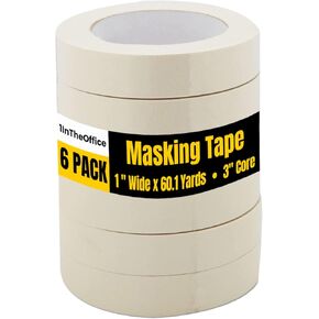 1InTheOffice Masking Tape 1 inch Wide, General Purpose Masking Tape 1 Inch by 60.1-Yards, 3" Core, “6 Pack"