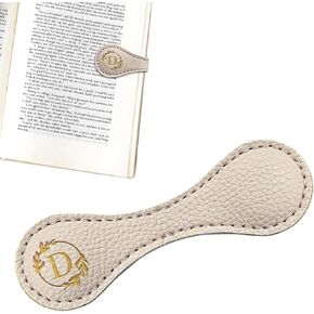 Leather Magnetic Bookmarks for Women Men, Capital Letters Bookmark Monogram Book Marker Clip with Gold Initials Beige White Leather Bookmark Charm for Book Lover Readers (Letter K)