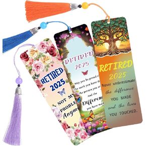 LParkin 3PCS 2025 Retirement Bookmark for Women, Retirement Gift for Woman Teacher Nurse Colleague, Waterproof Acrylic with Tassel, Retirement Gifts for Women