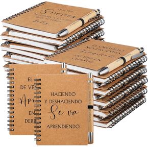 40 Pcs Spanish Christian Gift Include 20 Spiral Religious Notebook 20 Bamboo Pen Christian Prayer Journal Ballpoint Pens Easter Gift for Students Back to School Gift(Bible,Classic)