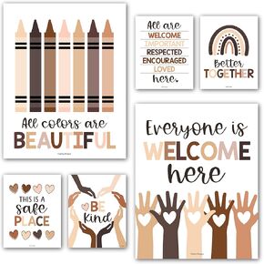 Hadley Designs Diversity Posters for Classroom – 6 Kindness Posters for Classroom Decor, Multicultural, Inclusive Wall Art for Teachers & Workplace, 11x14 Boho Diversity Decor