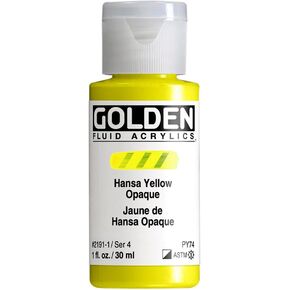 Fluid Acrylics by GOLDEN, Hansa Yellow Opaque, 1 fl. oz. Bottle, Professional Acrylic Paint, Semi-Opaque