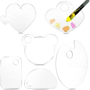 6 pcs Acrylic Paint Palette, BOSOIRSOU Clear Paint Pallet with Thumb Hole, Easy Clean Transparent Non-Stick Acrylic Paint Trays for Oil Watercolor Craft DIY Artist Palette Oil Painting Supplies