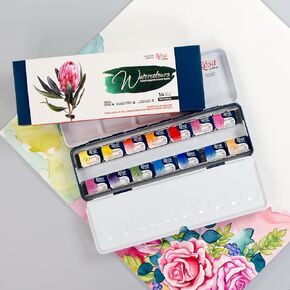 ROSA Gallery Watercolor Paint Set Botanical Unique Palette, Full Pans 2.5ml, Metal Case, Extra Fine Professional Watercolours (14 Full Pans)