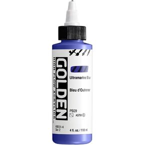 High Flow Acrylics by GOLDEN, Ultramarine Blue, 4 fl. oz. Bottle, Professional Acrylic Paint, Semi-Transparent