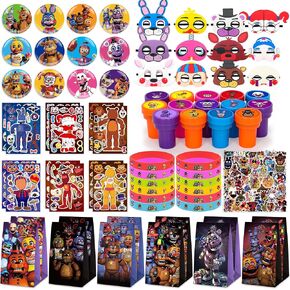 Pixeloom Horror Game Themed Party Favors Set - Goodie Bag Stuffers Include Stamps DIY Stickers Mask Pins Badges Bracelets for Kids Birthday Party Supplies School Prize