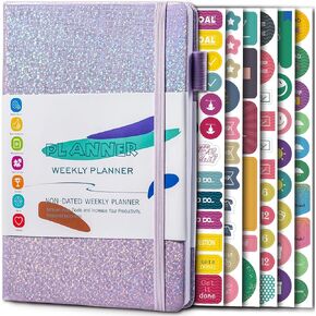 2025 مخطط مع ملصقات ، مخطط Hardcover Weekly and Monthly ، مخطط غير مؤرخ ، دفتر Cute Daily Organizer ، مجلة جدول الأعمال لتتبع الأهداف والمهام ، ابدأ في أي وقت ، A5