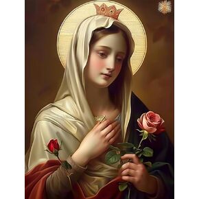 LXTONG Virgin Mary Diamond Art Painting Set, Virgin Mary Rose 5D Diamond Painting for Beginners, Crystal Rhinestone Diamond Embroidery Paintings, Arts and Crafts Wall Decor (12 X 16 Inches)