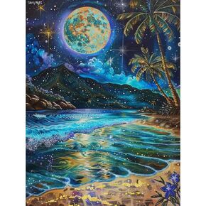 مجموعات الطلاء Ghuicja Diamond للبالغين Tree Tree Unicorn Book Moon Starry Sky Diamond Art Kit للمبتدئين ، وطلاء مع لوحات الماس Gem Art for Home Wall Decoration Gift 11.8x15.7in (B14275)