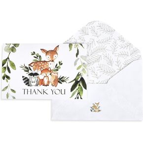 All Ewired Up 50 Pack Watercolor Woodland Greenery Thank You Cards, Cute Thank You Notes with Envelopes & Stickers, Baby Shower, Birthday any Occasion