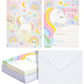 Pipilo Press 36 Pack Unicorn Fill In the Blank Thank You Cards with Envelopes, Kids Greeting Cards (5.5 x 4.2 In)