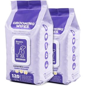 Pet Wipes for Dogs & Cat Wipes XL & Thick Deodorizing Dog Wipes for Paws and Butt Cleaning (2 Packs of 120, Lavender Vanilla)