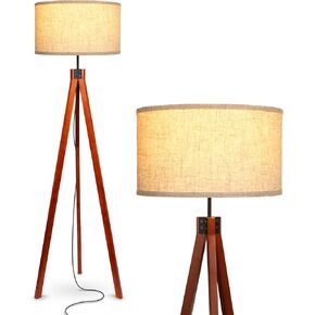 Brightech Eden Tripod LED Floor Lamp – Mid Century Dimmable Modern Light for Contemporary Living Rooms - Tall Free Standing Lamp with Solid Wood Legs for Bedroom, Office - Classic Black