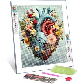 TUMOVO Abstract Human Heart Diamond Painting DIY 5D,Numbering Kit, Fashion Heart with Flowers Crystal Rhinestone Diamond Paintwork Anatomical Biology Artwork Hospital Home Decor Adults (12''Wx 16''H)