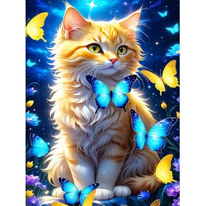 Lophomie Cat Diamond Painting Kits DIY Butterfly Diamond Art Kits for Beginners Adults 5D Full Drill Diamond Painting Kits for Home Wall Decoration Gift 12×16 Inch.