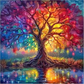 SJUTOUCI Diamond Painting Kits for Adults, Colorful Tree Diamond Art Kits for Beginners, 5D DIY Diamond Bead Dot Art, Full Drill Round Gem Craft Home Decor 12x12 inch