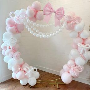 Pateeha Pink Bow Balloon Arch Kit 155pcs Coquette Birthday Decorations Bow Long Pink White Balloons Garland for Bridal Shower Bachelorette Baby Shower Decorations Girl