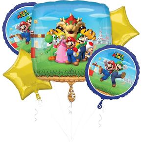 Anagram Mario 5pc Foil Balloon Bouquet