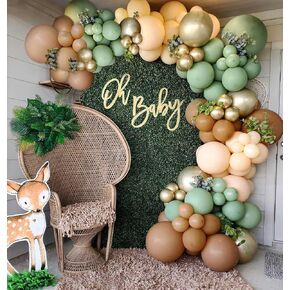 Safari Woodland Sage Olive Green Brown Nude Cream Neutral Balloons Balloon Garland Kit, Jungle Safari Wild One Boho Teddy Bear Birthday Baby Shower Theme Party Decorations Supplies for Boy