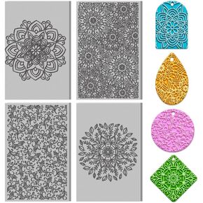 4PCS Polymer Clay Texture Sheets Set for Using with Clay Cutters Boho Clay Mat Effect as Polymer Clay Texture Roller Polymer Clay Molds Tools Clay Earrings Texture Sheets for Polymer Clay
