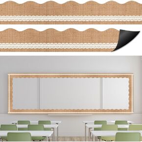 Whaline 24Pcs Magnetic Classroom Bulletin Board Borders Burlap Lace Border Trim Reusable Scalloped Bulletin Board Strips for School Classroom Office Party Bulletin Board Decor,11.8 x 2 Inch