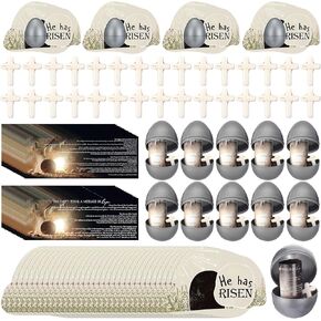 30 Sets/120 Pcs Easter Empty Tomb Egg He Has Risen Empty Tomb Card with Cross Beads Gospel Tracts Resurrection Religious Easter Egg for Kids Adult Sunday School Church Basket Stuffers