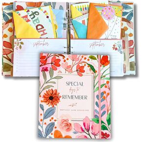 Paper 'n Such Greeting Card Organizer with Pockets - Hardcover - Floral Birthday Book - Perpetual Calendar and Dates to Remember - Christmas, Holidays, Anniversary Reminders
