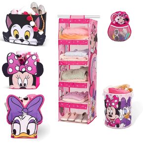 Minnie Mouse Kids Storage Room Essentials Décor Combo Pack - Storage Cubes, Hanging Storage, Pop-Up Hamper & Knick Knack Hanger Storage