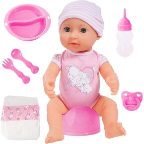 Bayer Design: Piccolina Newborn Baby Doll - 16" Pink Sheep - Potty Training Functions, Includes Feeding Accessories, Open/Closes Eyes, Kids Age 18+ Mo