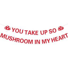 Mushroom Birthday Anniversary Party Decorations, You Take Up So Mushroom In My Heart Banner, Red and White Mushroom Fairy Birthday Decor, Mushroom Themed Party Supplies