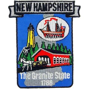 New Hampshire State Shaped Map Embroidered Patch, with Iron-On Adhesive