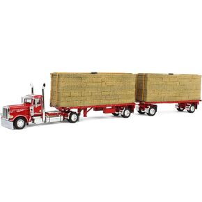 DCP 1/64 Viper Red Peterbilt 389 28.5ft Utility Dual Hay Flatbeds & Load 60-1894