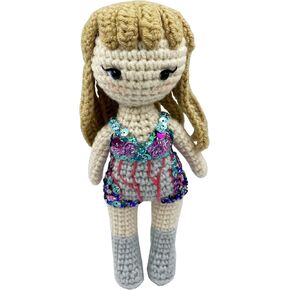 Artisanal Handmade Crochet Finished Plush Doll in Sparkling Squins Bodysuit, Luxurious Handmade Beading