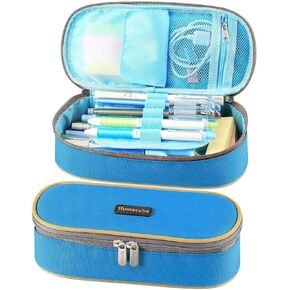 Pencil Case Big Capacity Pencil Bag Makeup Pen Pouch Durable Students Stationery With Double Zipper Pen Holder for School/Office, Blue