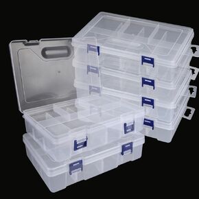 LDXURU 6 Pack 8 Grids Plastic Organizer Box, Clear Organizer Box Adjustable Dividers, Plastic Compartment Container Storage with Removable Dividers for Craft, Beads, Jewelry, Small Parts