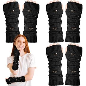 3 Pairs Y2K Arm Warmers Fairy Grunge Gloves Long Fingerless Gloves Harajuku Ripped Crochet Knitted Sleeves