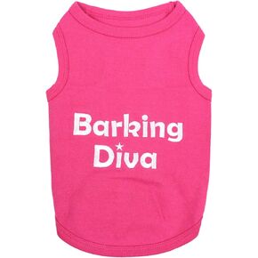 Parisian Pet Dog Tshirt - Embroidered “Barking Diva“ Girl Dog Shirt - Breathable and Lightweight Dog Clothes Female - Sleeveless Pink Dog Tee Shirts - Machine Washable Dog Shirt for Large Dogs - 3XL