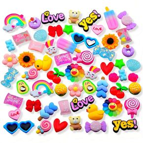 60pcs Slime Charms,Cute Acrylic 3D Resin Charms for Junk Phone Case Charms,Y2K Decoden Charms Accessories,Big Flat back DIY Candy Kawaii Charms Bulk for Crafts Jewelry Making