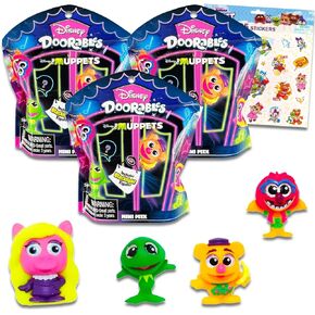 Muppets Doorables Blind Bags - Bundle with 3 Muppets Doorables Mini Figures for Kids, Adults Plus Stickers | Muppets Doorables Exclusive Blacklight Figures Series